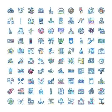 Diverse colored hand drawn doodle icons collection set Stock Illustration