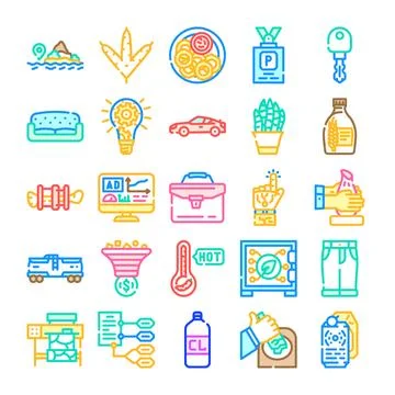 Diverse colored icon collection flat linear design イラスト素材
