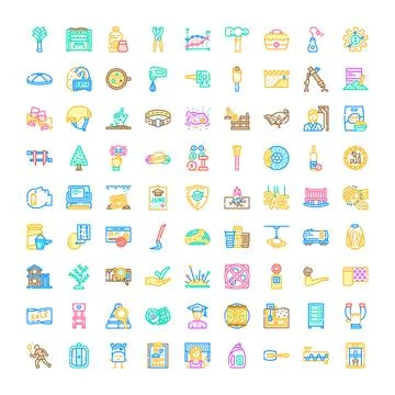 Diverse colored linear icons collection representing various concepts Stock Illustration