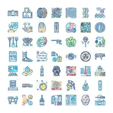Diverse colorful doodle icons representing business and lifestyle concepts Stock Illustration