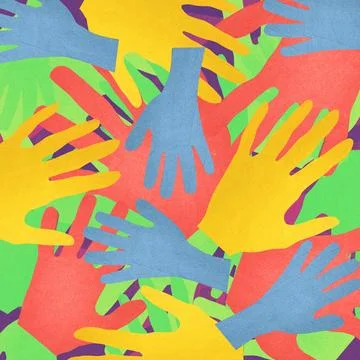 Diverse colorful hands creating unity and community pattern Stock Illustration