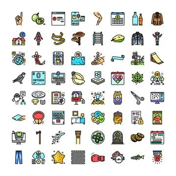 Diverse colorful icon set representing various concepts and objects Stock Illustration