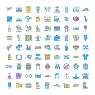 Diverse colorful scribble icon set illustration graphics Stock Illustration
