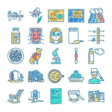 Diverse colorful scribble icons collection on white background Illustrazione stock