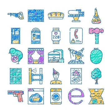 Diverse colorful scribbled icon collection on white background イラスト素材