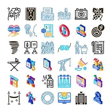 Diverse concept icon collection representing various themes Stockillustratie