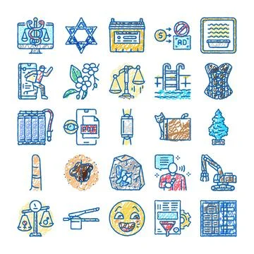 Diverse concept icons drawing scribbling collection Stock Illustration