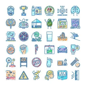 Diverse concept icons drawing scribbling collection Stock Illustration