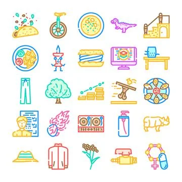 Diverse concept symbols presenting various flat pictograms Stock Illustration