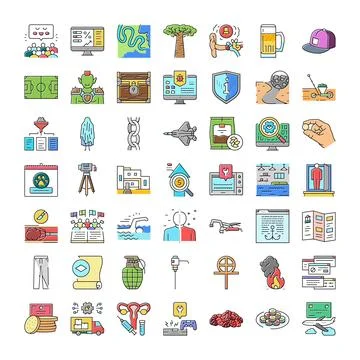 Diverse concepts collection flat line color icons 스톡 일러스트