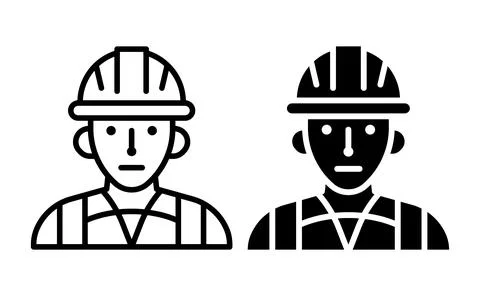 Diverse Construction Worker Icons in Black and White Style for Commercial Use 库存插图