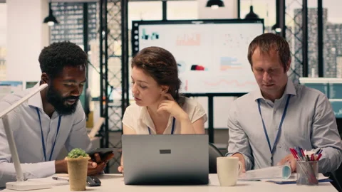 Diverse corporate team, action plan, business briefing objectives Stock Footage 329331462