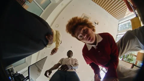Diverse Creative Team Dancing Together Low Angle Fisheye View Stock Footage 343705777