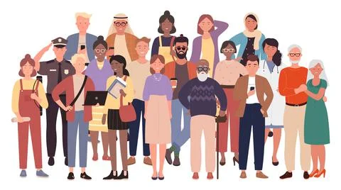 Diverse crowd, multiracial multicultural people group, old young men and women Stock Illustration