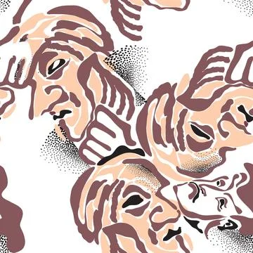 Diverse crowd of people seamless pattern.  Different male faces drawn Stock Illustration