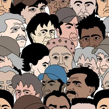 Diverse crowd of people, seamless pattern background. Stock Illustration