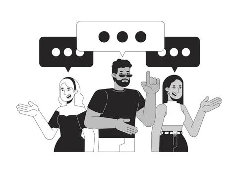 Diverse customers comments black and white 2D illustration concept Stock Illustration