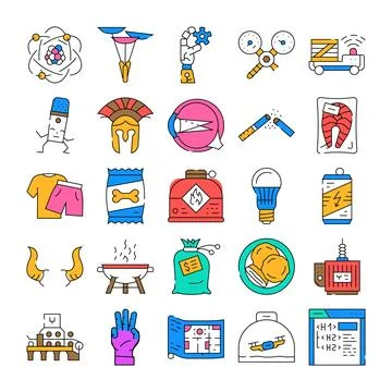 Diverse daily life objects and technology vector icons Stock Illustration