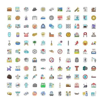 Diverse daily life objects and concept icons collection 库存插图