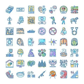 Diverse daily life objects and concepts doodle collection Stock Illustration