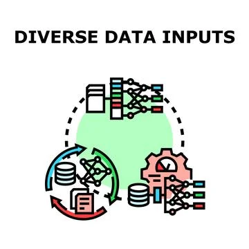 Diverse data inputs processing and learning concept Stock Illustration