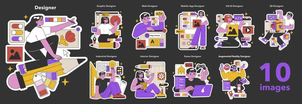 Diverse Design Professions set. . Flat vector illustration Illustrazione stock