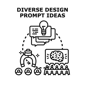 Diverse design prompt ideas for creative innovation Illustrazione stock