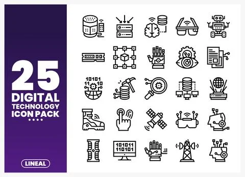 Diverse digital technology icons in a clean. linear style on a gradient bac.. Stock Illustration