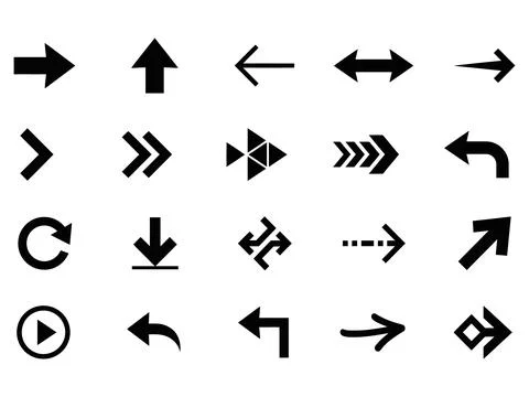 Diverse Directional Pointer Set Silhouette and Vector Illustration Stock-Illustration