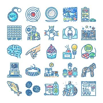 Diverse doodle icon collection representing various concepts Illustrazione stock