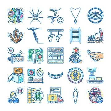 Diverse doodle icon set displaying various concepts 스톡 일러스트