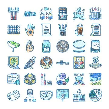 Diverse doodle icons collection for technology and nature concepts Stock Illustration