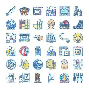 Diverse doodle icons representing science technology and health 스톡 일러스트