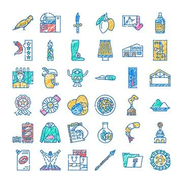 Diverse doodle icons representing various objects and concepts Stockillustratie