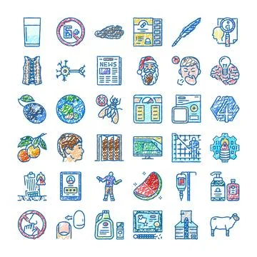 Diverse doodle icons representing various concepts and themes Stock Illustration