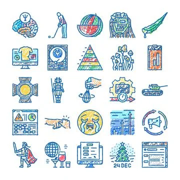 Diverse doodle icons representing various subject concepts 스톡 일러스트