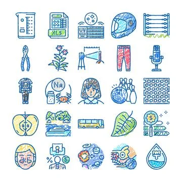 Diverse doodle icons representing various daily life concepts Stock Illustration