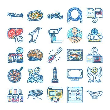 Diverse doodle icons vector collection illustrating various concepts Stock Illustration