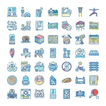 Diverse doodle style icons representing daily life objects activities Stock Illustration