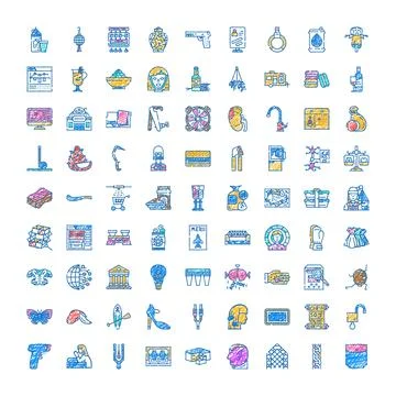 Diverse doodle style icons set on white Stock Illustration