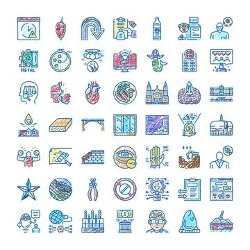 Diverse doodled icon collection representing business education and life Ilustração Stock