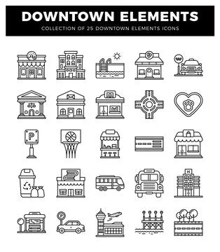 Diverse downtown city elements and icons for urban design. イラスト素材