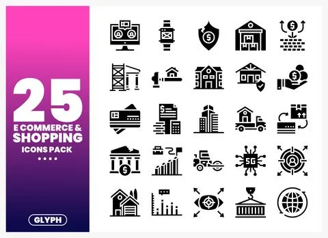 Diverse e-commerce and shopping icons on a white background Illustrazione stock