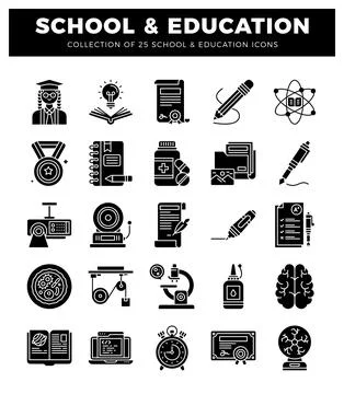 Diverse educational icons representing school and learning. 스톡 일러스트