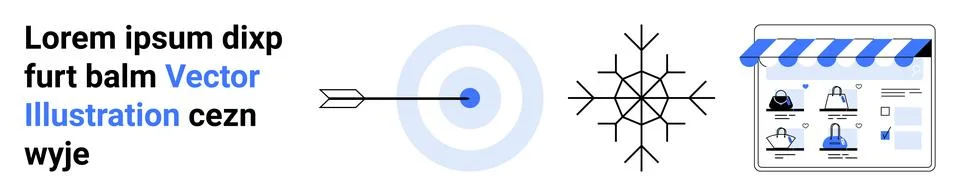 Diverse Elements Featuring Target with Arrow, Snowflake, and Online Shoppin.. Illustrazione stock