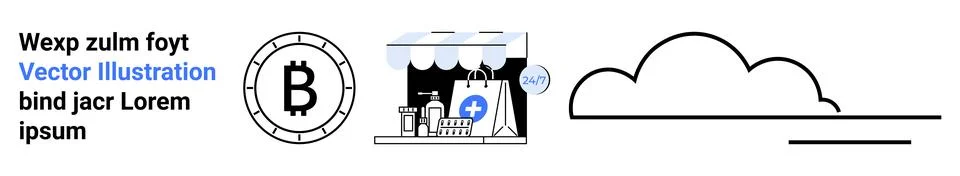 Diverse Elements Including Bitcoin Symbol, Medical Tent, and Cloud Outline 스톡 일러스트