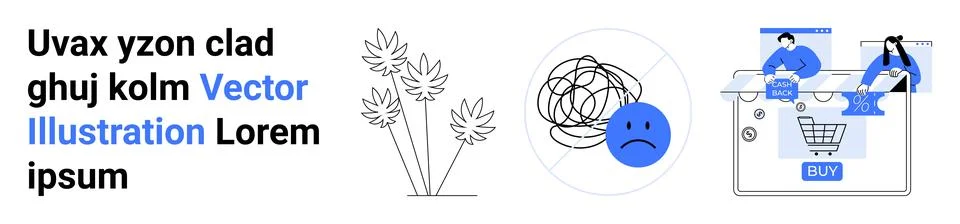 Diverse elements including flowers, a confused face, and an online shopping s 库存插图
