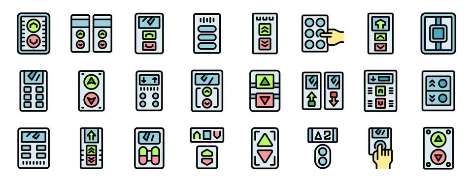 Diverse elevator control panel icons collection Ilustración de archivo