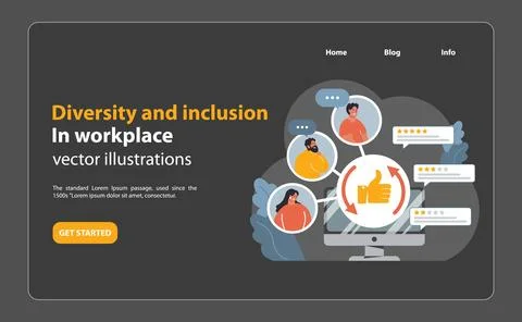 Diverse employees around a computer screen. Flat vector illustration Illustrazione stock