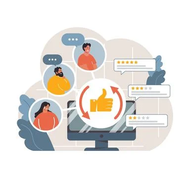 Diverse employees around a computer screen. Flat vector illustration Stock Illustration